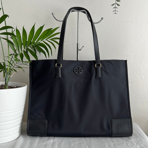 TORY BURCH ELLA NYLON BLACK TOTE