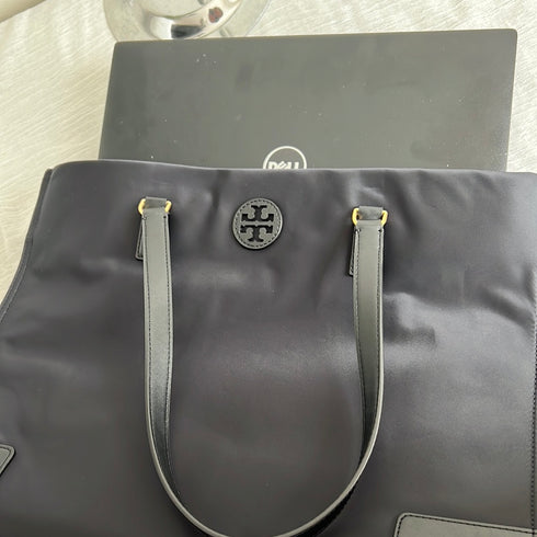 TORY BURCH ELLA NYLON BLACK TOTE
