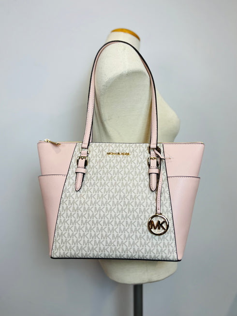 Charlotte Large Logo and Leather Top-Zip Tote Bag