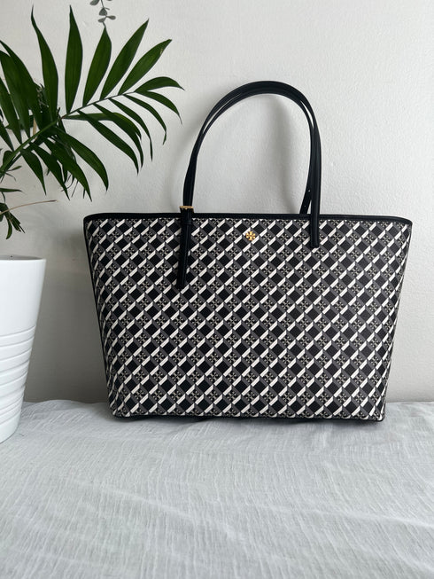 TORY BURCH GEO LOGO TOP ZIP TOTE