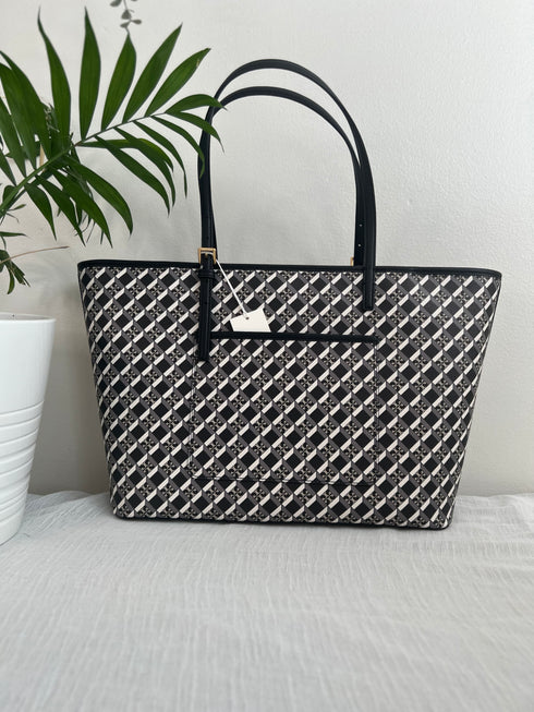 TORY BURCH GEO LOGO TOP ZIP TOTE