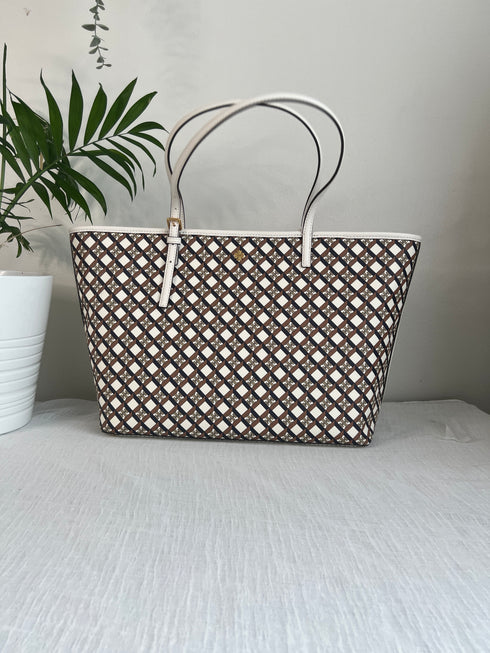 TORY BURCH GEO LOGO TOP ZIP TOTE