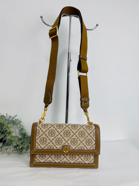 TORY BURCH T MONOGRAM JACQUARD SHOULDER BAG MINI,