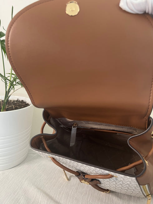 Michael Kors Phoebe Medium Backpack Drawstring School Bag Brown MK Signature