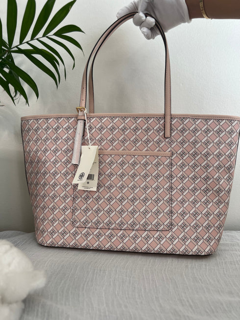 TORY BURCH GEO LOGO TOP ZIP TOTE