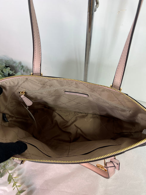 Charlotte Large Logo and Leather Top-Zip Tote Bag