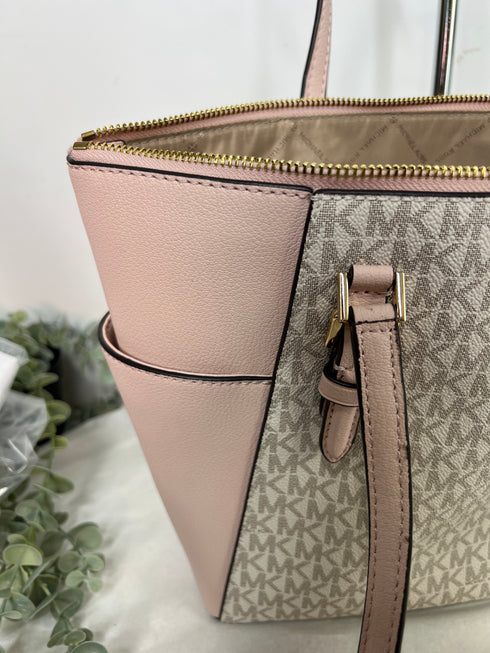 Charlotte Large Logo and Leather Top-Zip Tote Bag