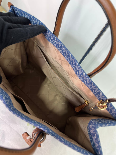 Michael Kors Mirella Medium Tote Shoulder Handbag Purse Denim Multi Blue MK