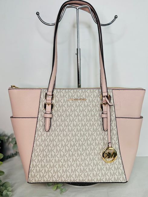 Charlotte Large Logo and Leather Top-Zip Tote Bag