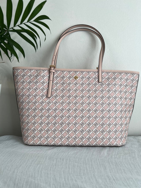 TORY BURCH GEO LOGO TOP ZIP TOTE