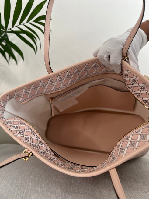 TORY BURCH GEO LOGO TOP ZIP TOTE